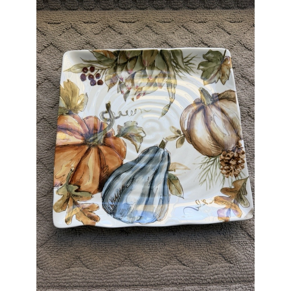 maxcera Blue Pumpkin Dinner Plate hand-painted